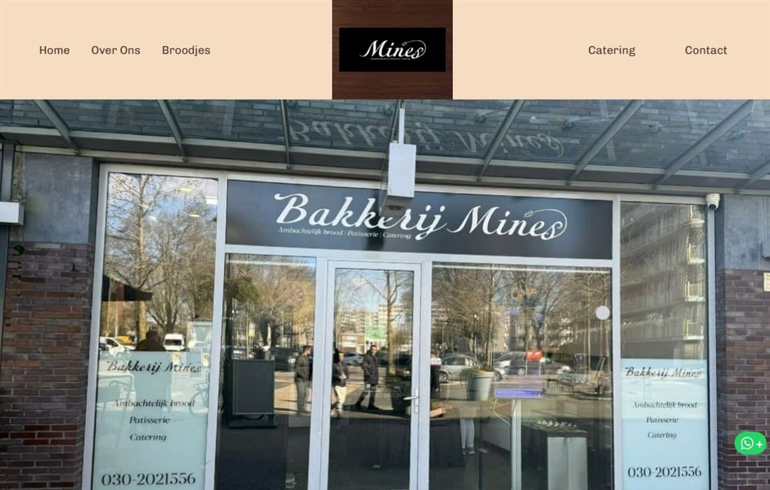 Screenshot van de website van Bakkerij Mines